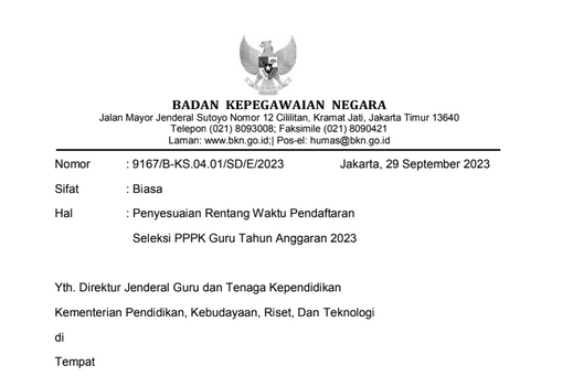 Edaran Penyesuaian Rentang Waktu Pendaftaran Seleksi PPPK Guru 2023