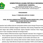 Pengumuman Hasil Seleksi Administrasi CPNS Kemenag 2023