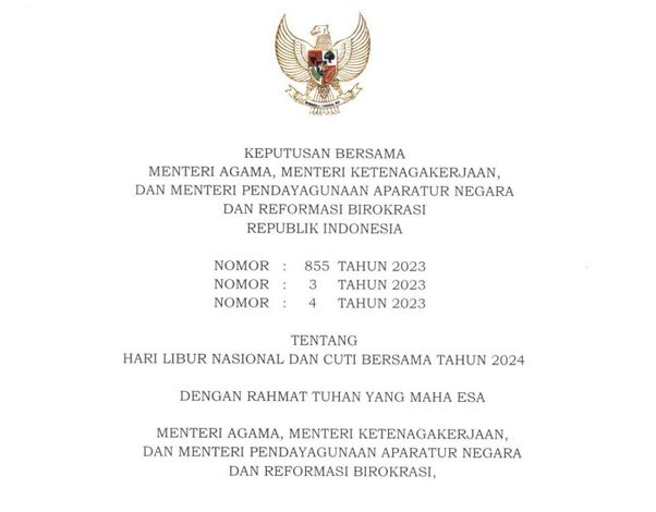 Surat Keputusan Bersama SKB Hari Libur Nasional dan Cuti Bersama 2024