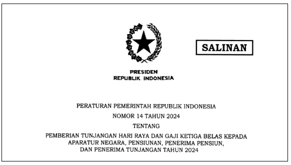 PP Nomor 14 Tahun 2024 tentang Pemberian THR dan Gaji ke-13 Tahun 2024