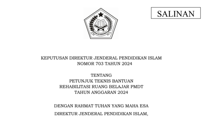 Juknis Pengelolaan Bantuan Rehabilitasi Ruang Belajar PMDT Tahun 2024