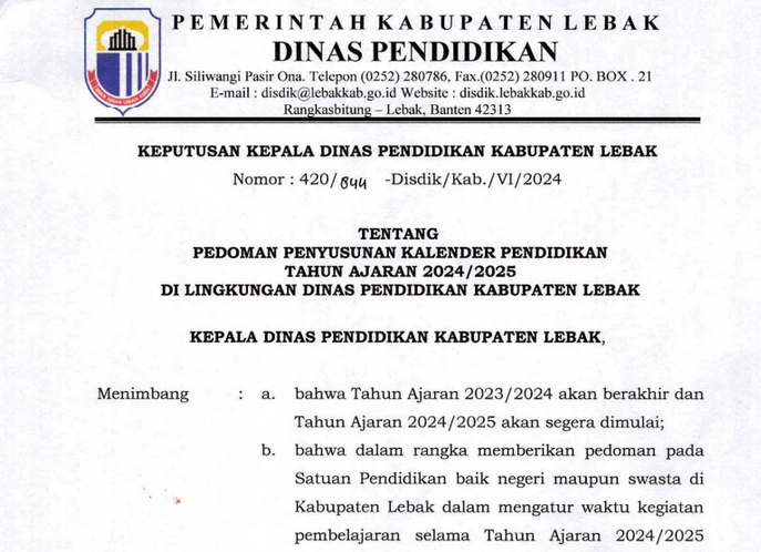 Kalender Pendidikan Kabupaten Lebak TA 2024/2025