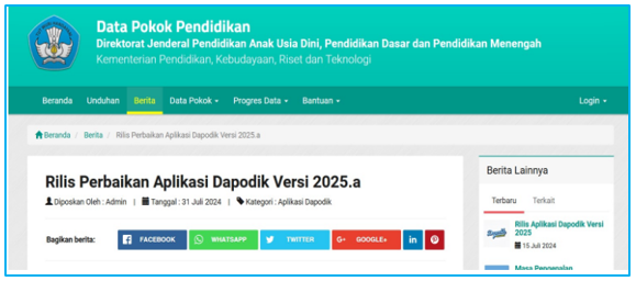 Update Aplikasi Dapodik Versi 2025.a untuk Semester Ganjil TA 2024/2025