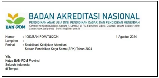 Edaran Sosialisasi Kebijakan Akreditasi Satuan Pendidikan Kerjasama (SPK) 2024