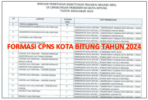 Rincian Formasi CPNS Kota Bitung Tahun 2024