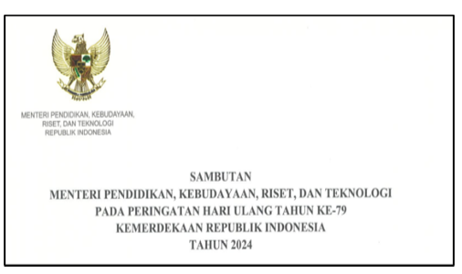 Naskah Sambutan HUT ke-79 RI Tahun 2024 Mendikbudristek 