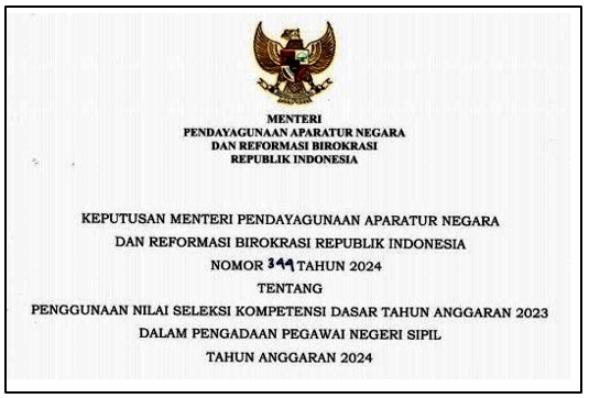 KepMenPANRB Nomor 344 Tahun 2024 tentang Penggunaan Nilai SKD 2023 dalam Pengadaan PNS Tahun 2024