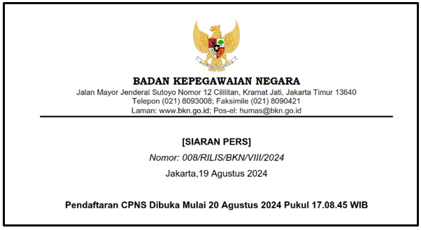 Siaran Pers BKN tentang Jadwal Pembukaan Pendaftaran CPNS 2024