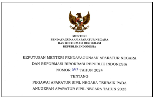 Kepmen PANRB Nomor 357 Tahun 2024 tentang Pegawai ASN Terbaik Pada Anugerah ASN Tahun 2023