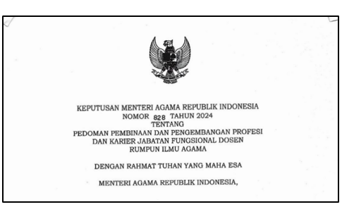 KMA Nomor 828 Tahun 2024 tentang Pedoman Pembinaan dan Pengembangan Profesi dan Karier Jabatan Fungsional Dosen Rumpun Ilmu Agama