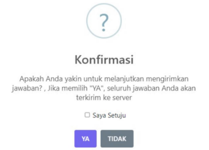 Tampilan konfirmasi pengiriman jawaban