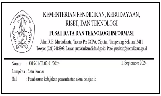 Surat Edaran Pembaruan Kebijakan Penggunaan Akun belajar.id