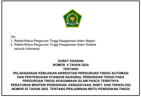 Edaran Kebijakan Akreditasi Perguruan Tinggi Automasi dan Penyesuaian Standar Nasional Pendidikan Tinggi pada PTKI