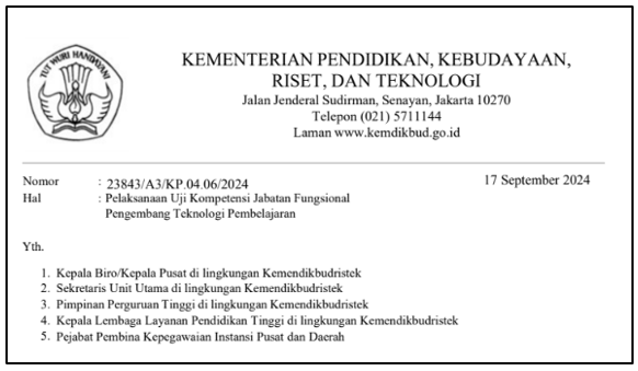 Jadwal Uji Kompetensi (Ukom) JF Pengembang Teknologi Pembelajaran 2024