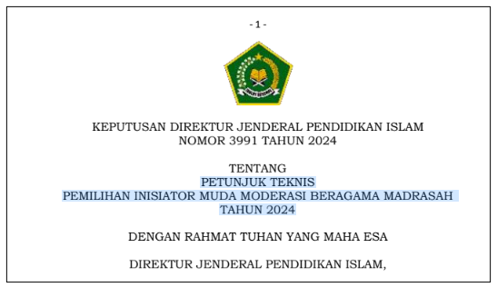 Juknis Pemilihan Inisiator Muda Moderasi Beragama Madrasah (IMMBM) 2024