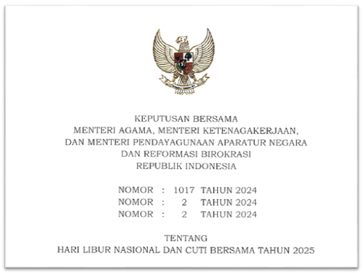 SKB tentang Hari Libur Nasional dan Cuti Bersama Tahun 2025