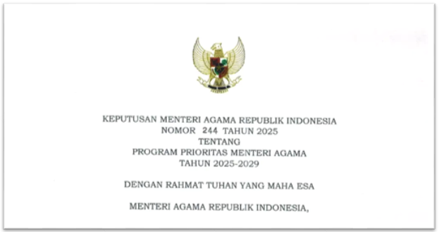 KMA Nomor 244 Tahun 2025 tentang Program Prioritas Menteri Agama Tahun 2025-2029