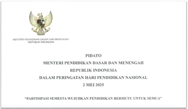Pidato Mendikdasmen pada Peringatan Hardiknas 2025